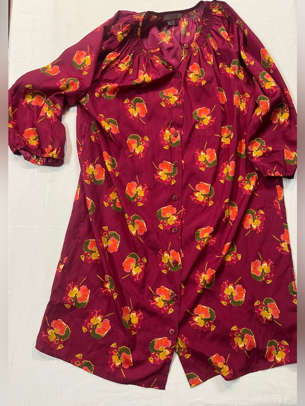 Tucker for Target Floral Tunic Dress Women Medium Magenta Button Front